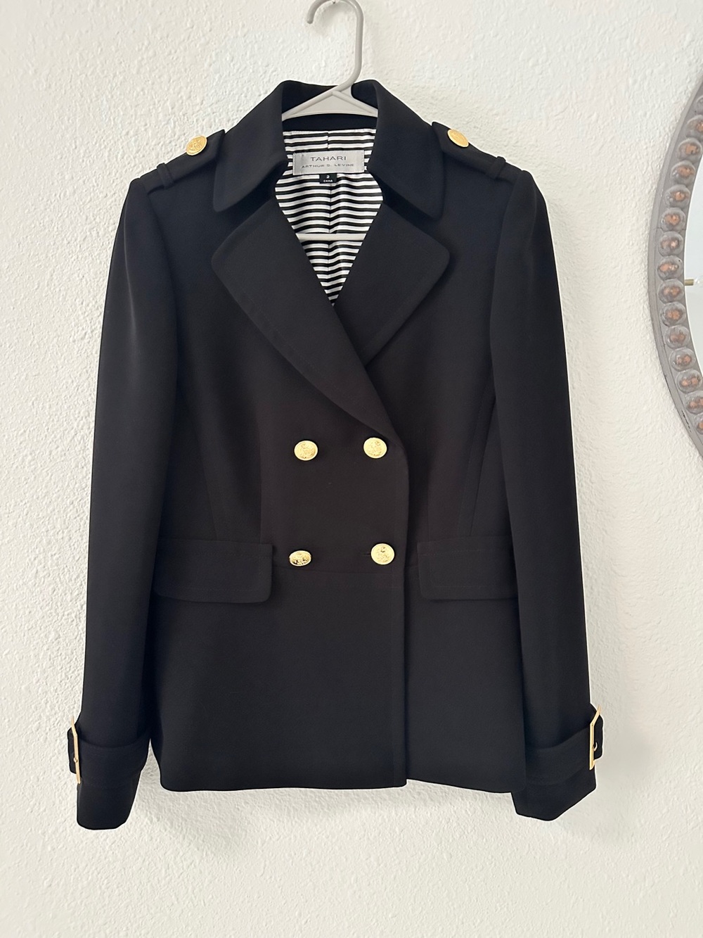 Tahari Black Double-Breasted Blazer with Gold Buttons
